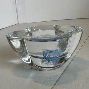Caldier Italy crystal art glass votive holder in blue Hanssem 4” W 2” T